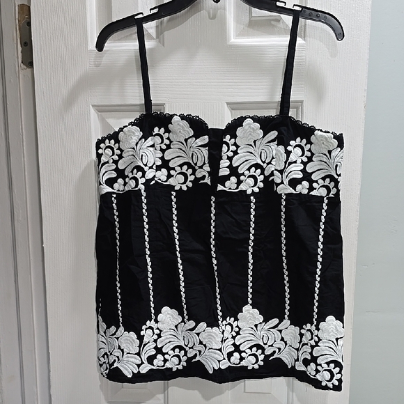 INC International Concepts Tops - Black and White Floral Embroidered Top